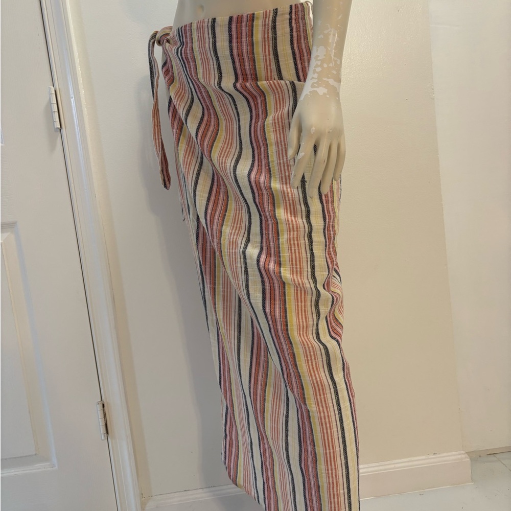 Free People Striped Wrap Maxi Skirt in Cream, Pink, Yellow & Navy - Picture 5 of 10